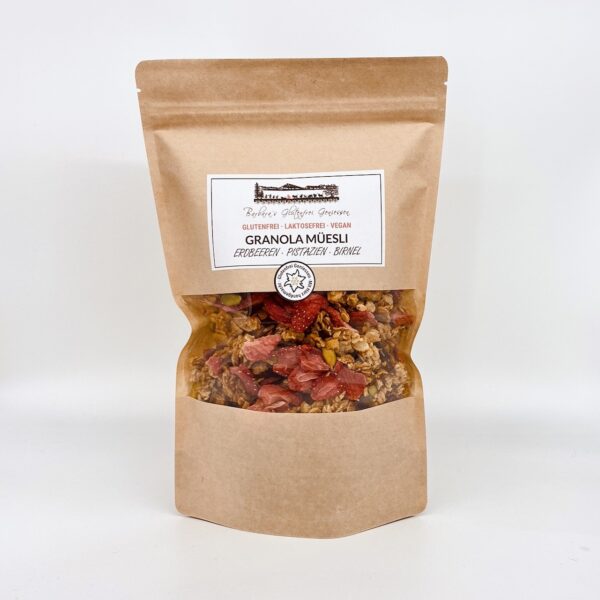 Crunchy GRANOLA mit Erdbeeren, Pistazien und Birnel <Strong>Nur für Abholung</strong>