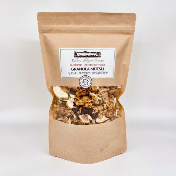 Crunchy GRANOLA mit Pfirsich, Feigen und Heidelbeeren <Strong>Nur für Abholung</strong>